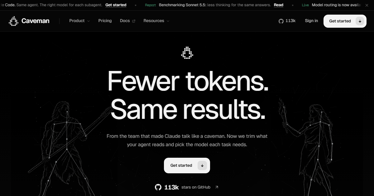 Screenshot of the Caveman official website