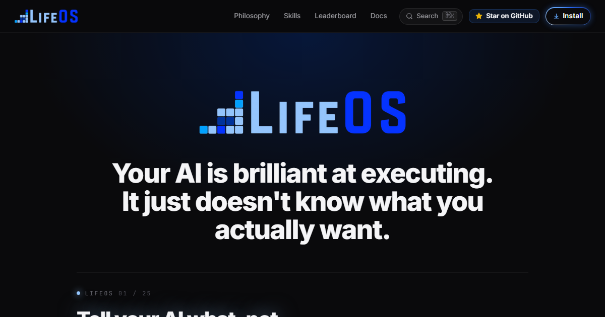 Screenshot of the LifeOS official website