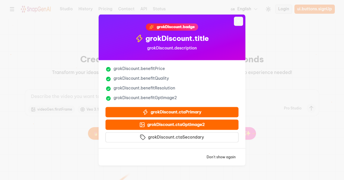 Screenshot of the Snapgen AI official website